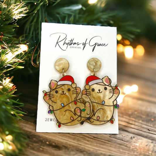 Christmas Kitty Earrings - Cat Eartingd, Christmas Accessories , Christmas Earrings, Tangled, Christmas Lights