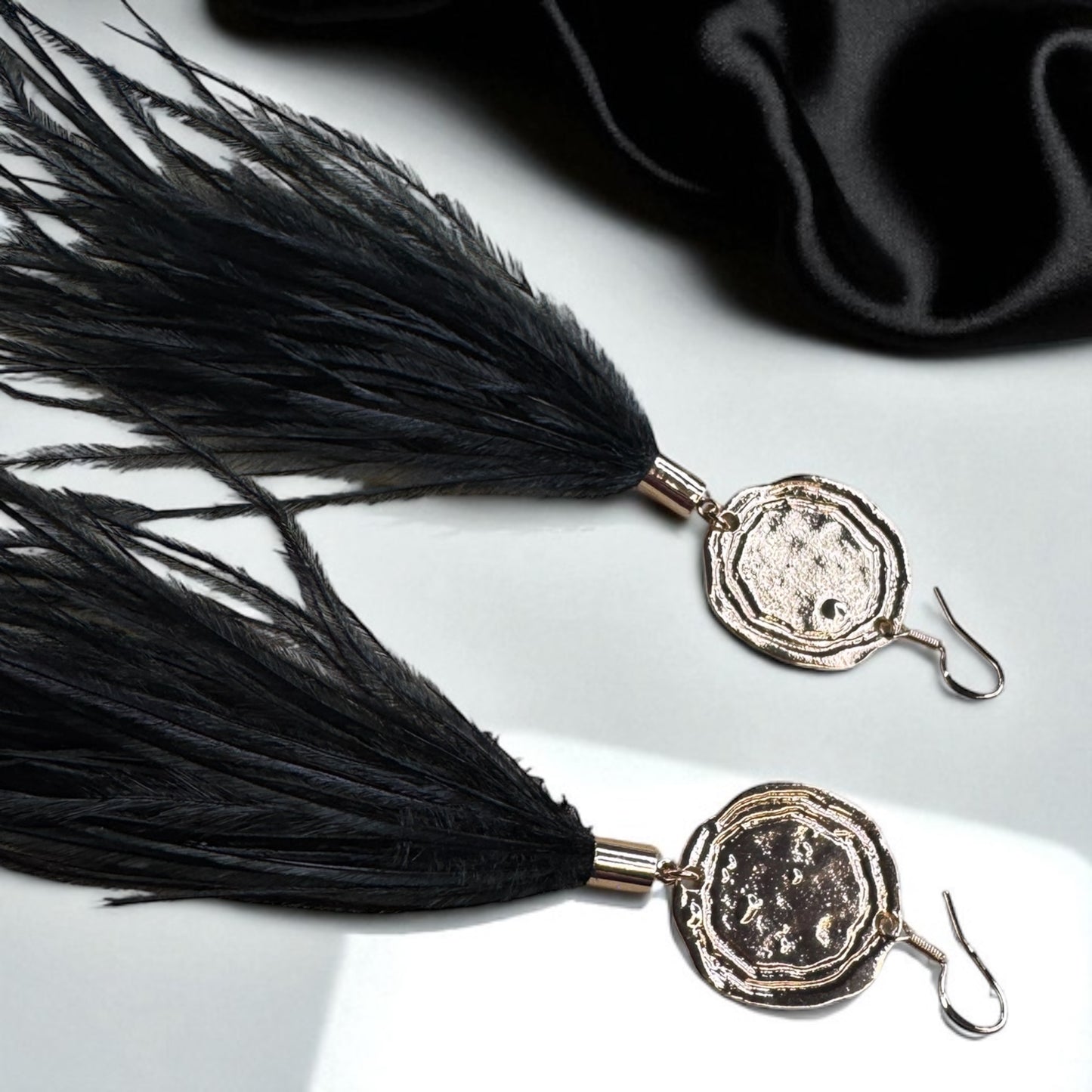 Boho Glam Vibes: Black Feather & Gold Charm Dangle Earrings – Lightweight, Bold & Beautiful!