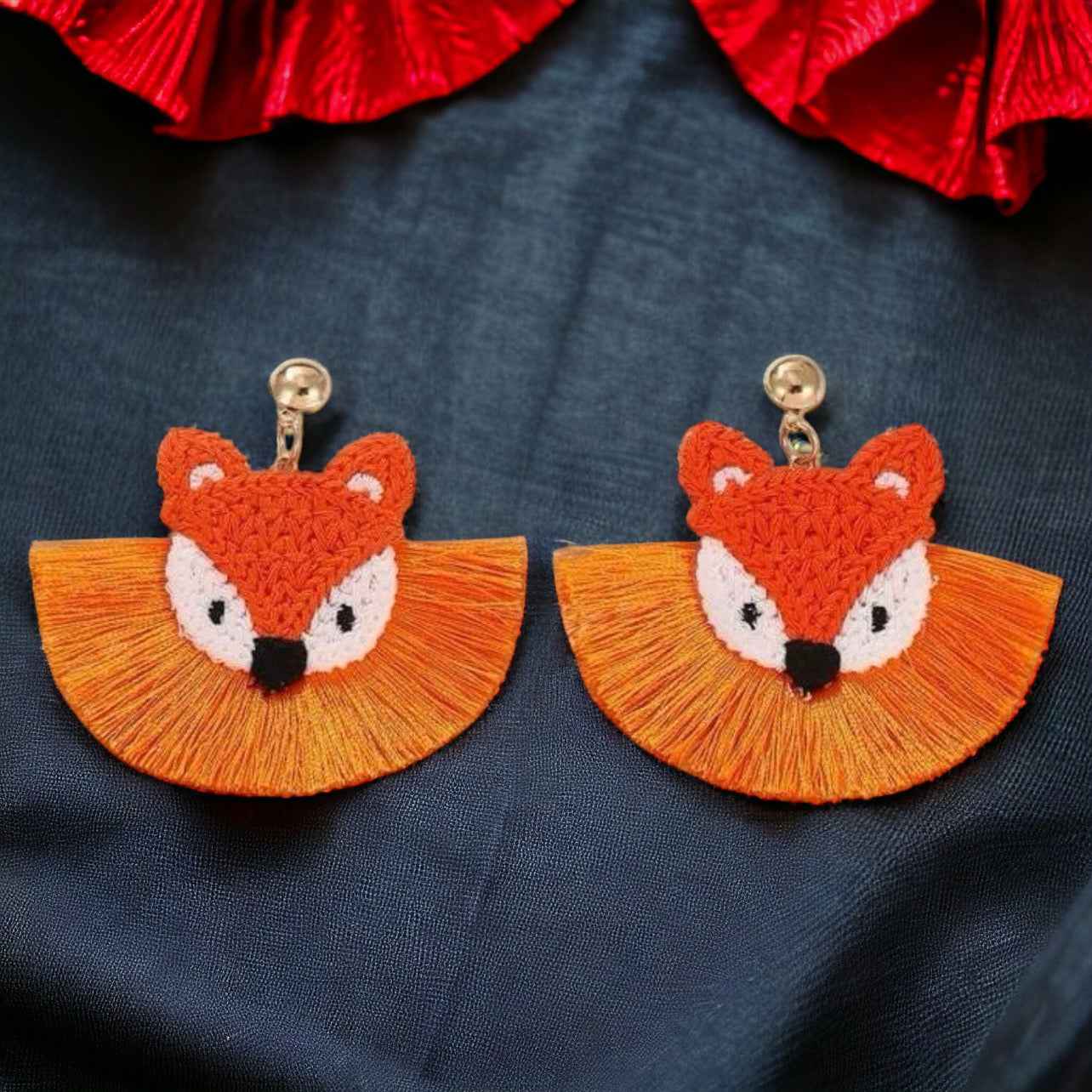 Charming Fox Dangle Earrings – Adorable Crocheted Animal Jewelry