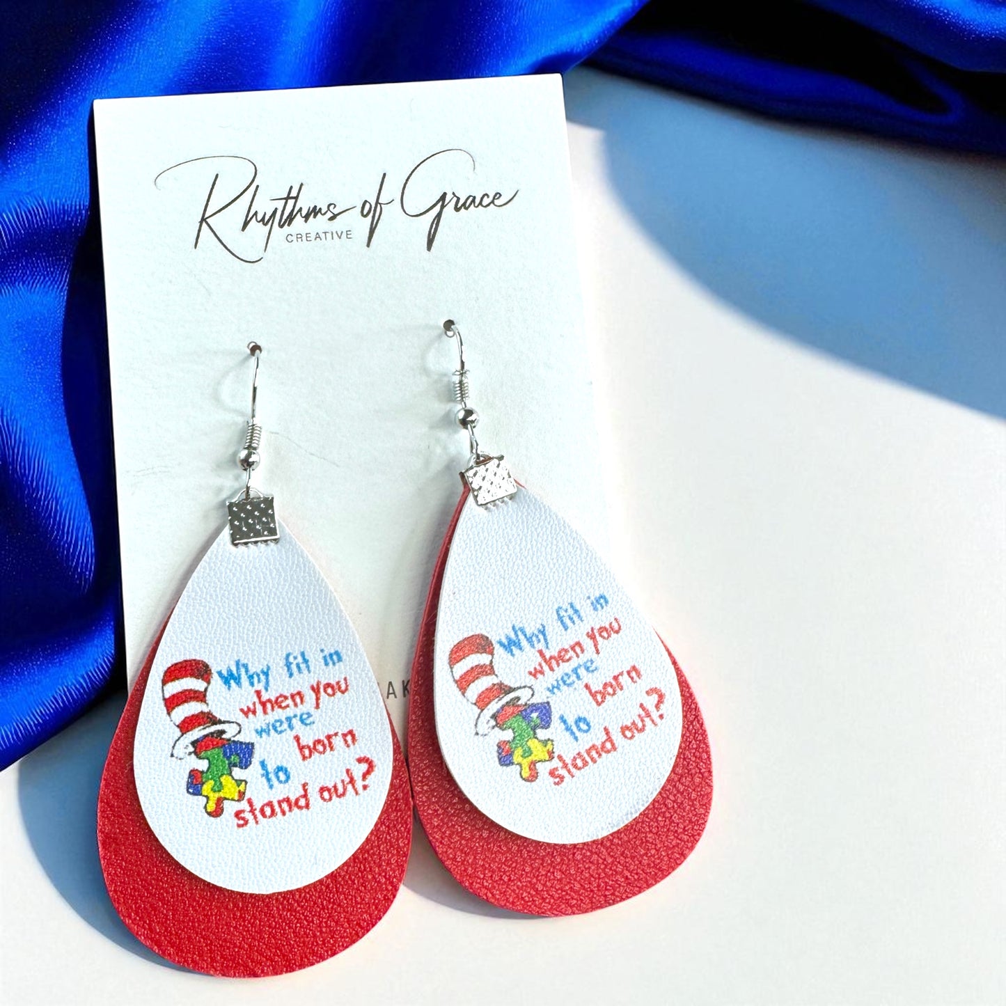 “Why Fit In?” Autism Awareness Teardrop Earrings – Stand Out in Style!