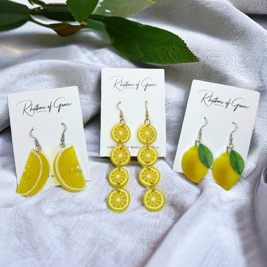 Lemon Earrings - Fruit Earrings, Handmade Jewelry, Lemon Jewelry, Food Earrings, Lemonade