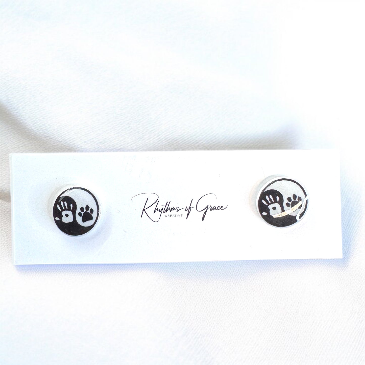 Yin Yang Harmony: Human Hand & Dog Paw Stud Earrings