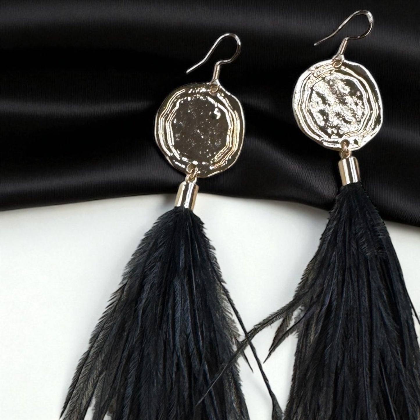 Boho Glam Vibes: Black Feather & Gold Charm Dangle Earrings – Lightweight, Bold & Beautiful!