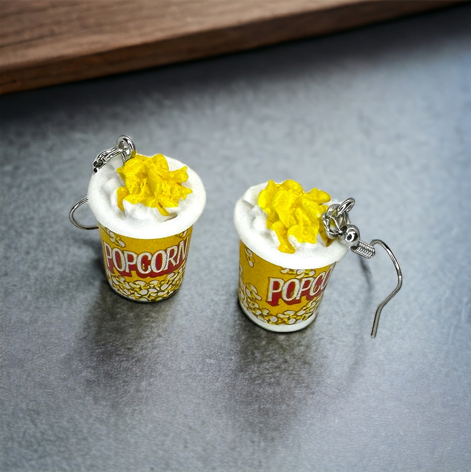 Popcorn Earrings - Mouse Ears, Food Earrings, Popcorn Jewelry, Handmade Earrings, Popcorn Machine