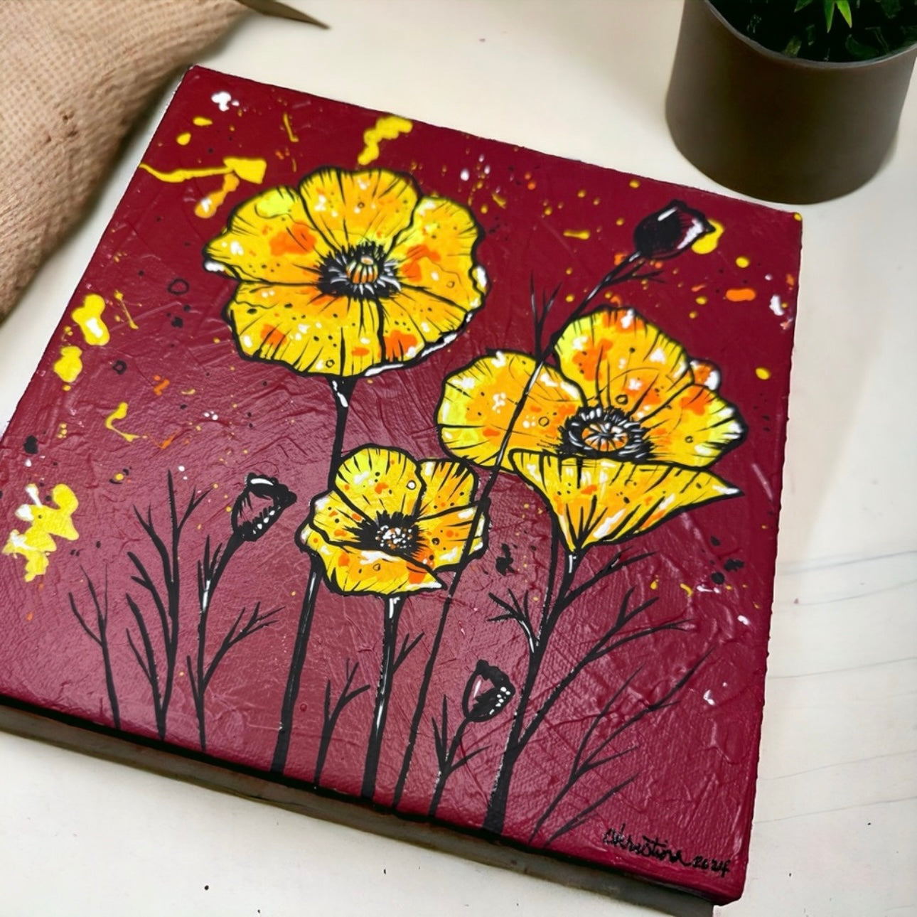 Original Artwork Textured Painting - "Harmony in Bloom" - Unique 8x8 Canvas Art