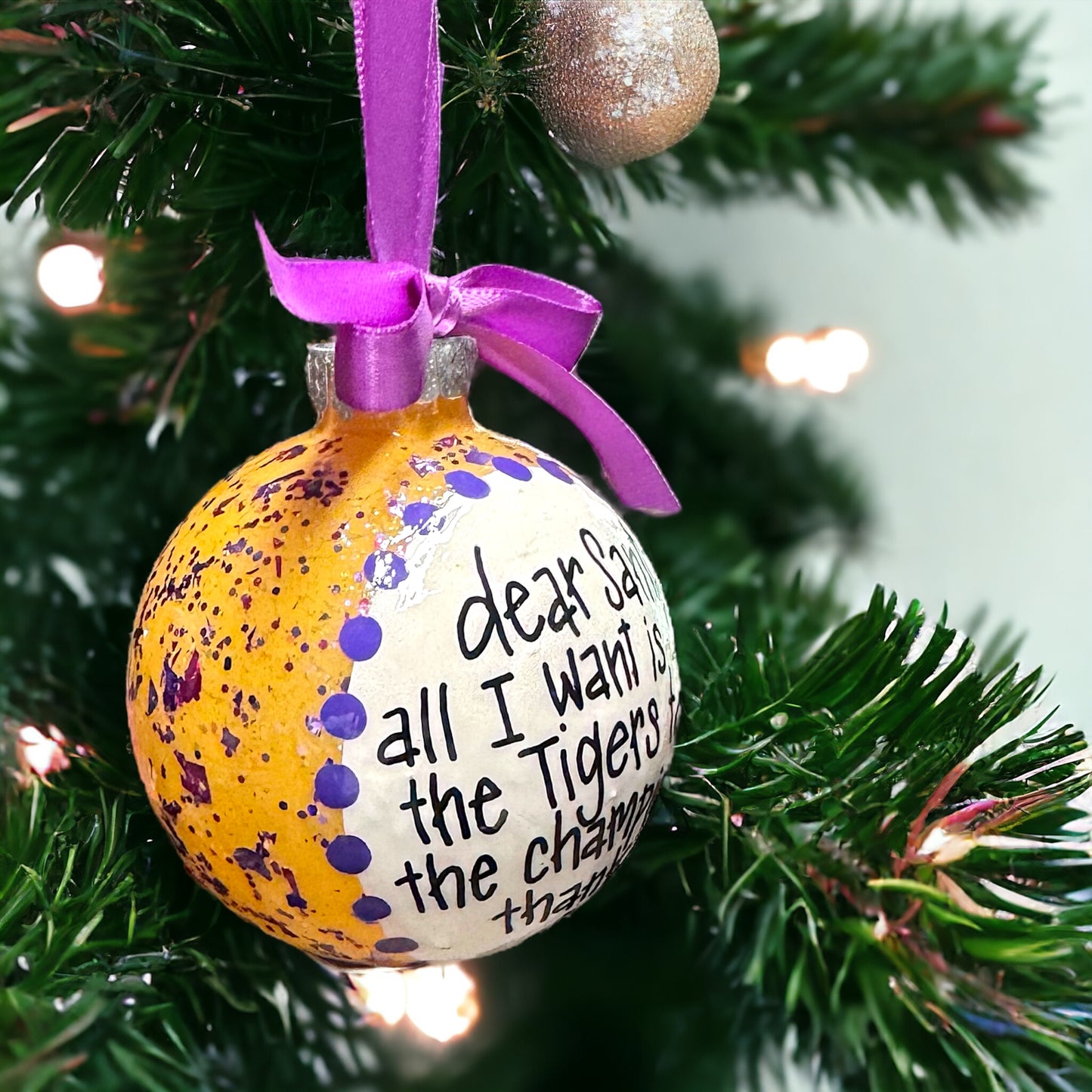 Tigers Championship Wish Christmas Ornament | Unique Hand-Painted Holiday Decor | Perfect Gift for Sports Fans!