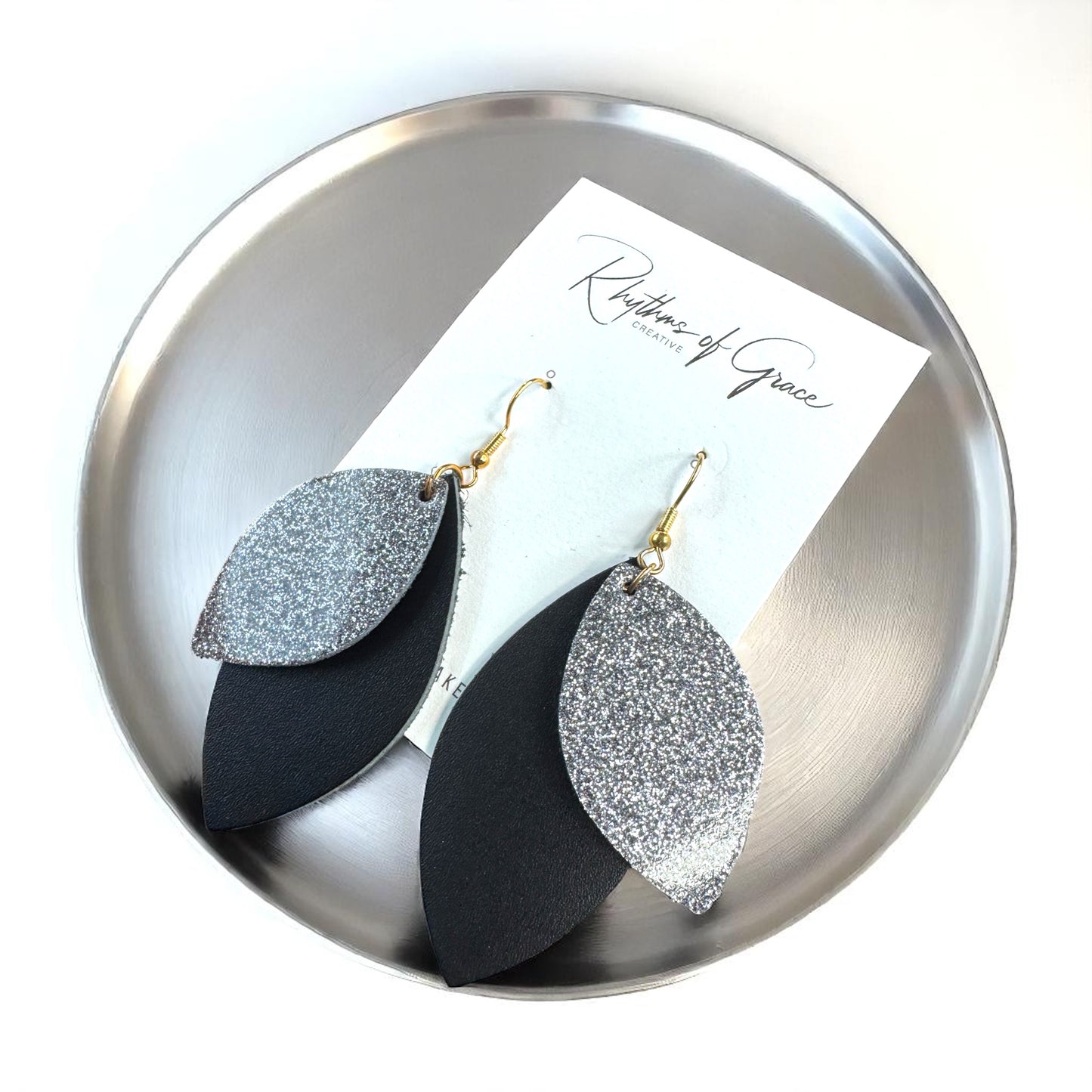 Spark Up Your Style: Chic Black Layered Leather Earrings - Gold or Silver Accent!