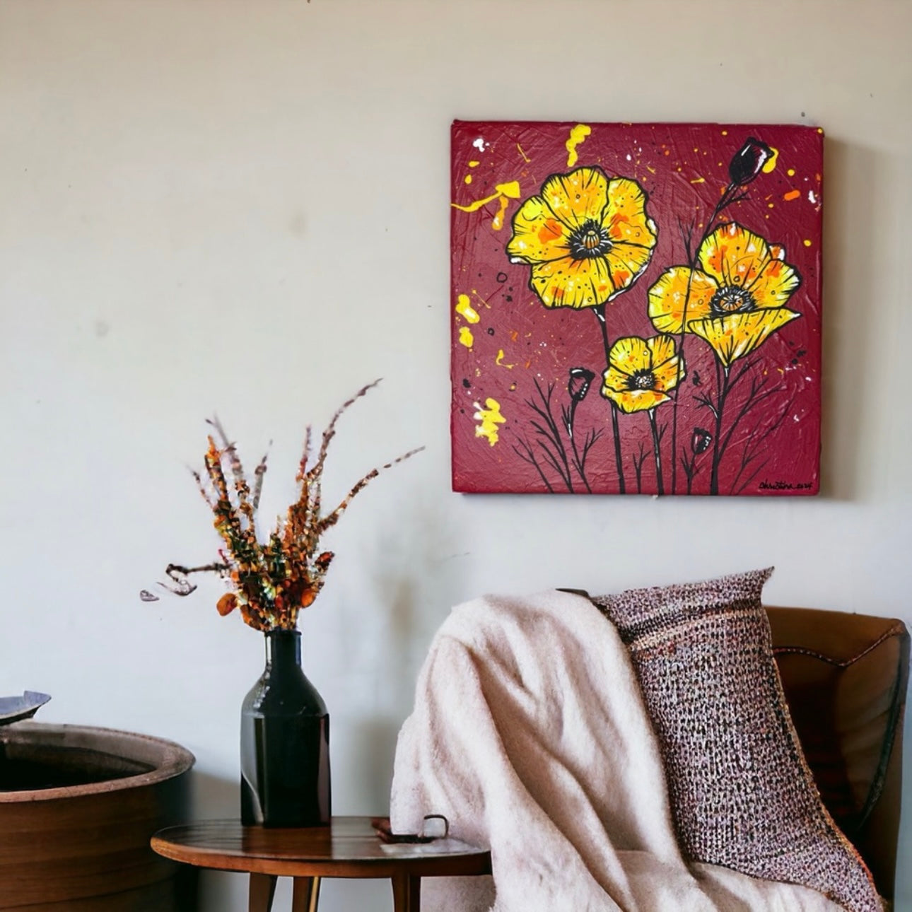 Original Artwork Textured Painting - "Harmony in Bloom" - Unique 8x8 Canvas Art