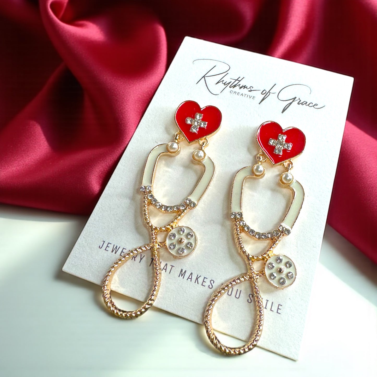 Listen Up in Style – Rhinestone Stethoscope Earrings for Healthcare Glam