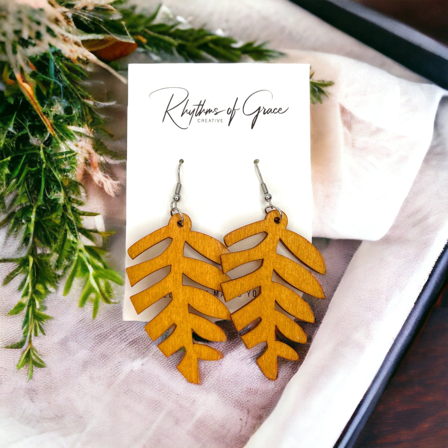 Boho Chic Wooden Leaf Earrings - Handmade Elegance!🌿 - Rhythms of Grace Creative