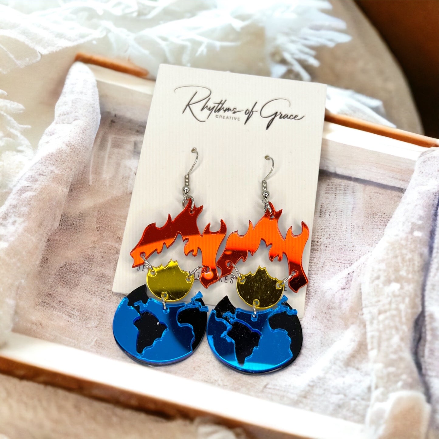 "Save Our Earth" Dangle Earrings - Fun Jewelry for Climate Control! - Rhythms of Grace Creative