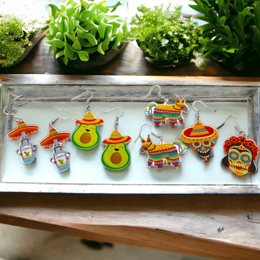 Fiesta Earrings - Dia de los Muertos, Halloween Earrings, Taco Tuesday, Tequila Earrings, Halloween Earrings, Piñata Earrings, Day of the Dead, Avocado Earrings, Cinco de Mayo - Rhythms of Grace Creative