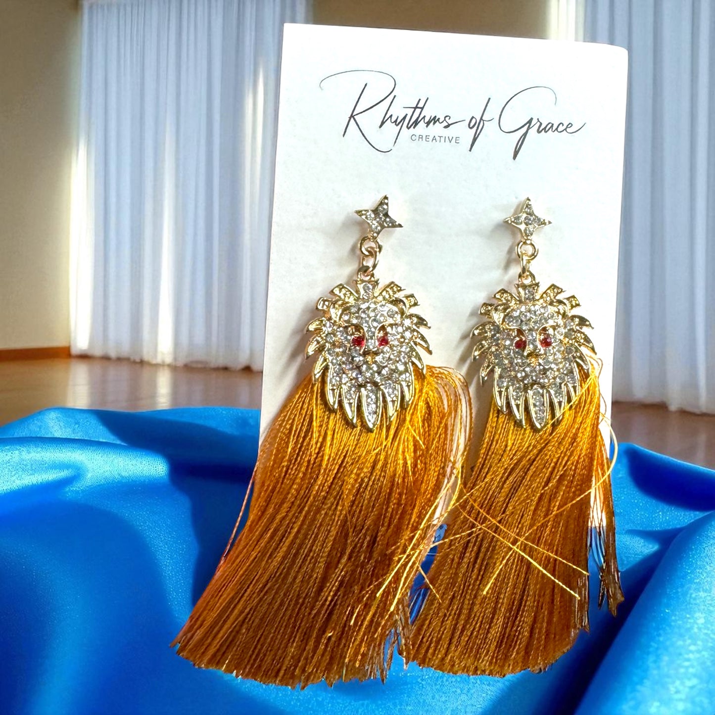 Rhinestone Lion Tassel Dangle Earrings - Available in Three Colors!