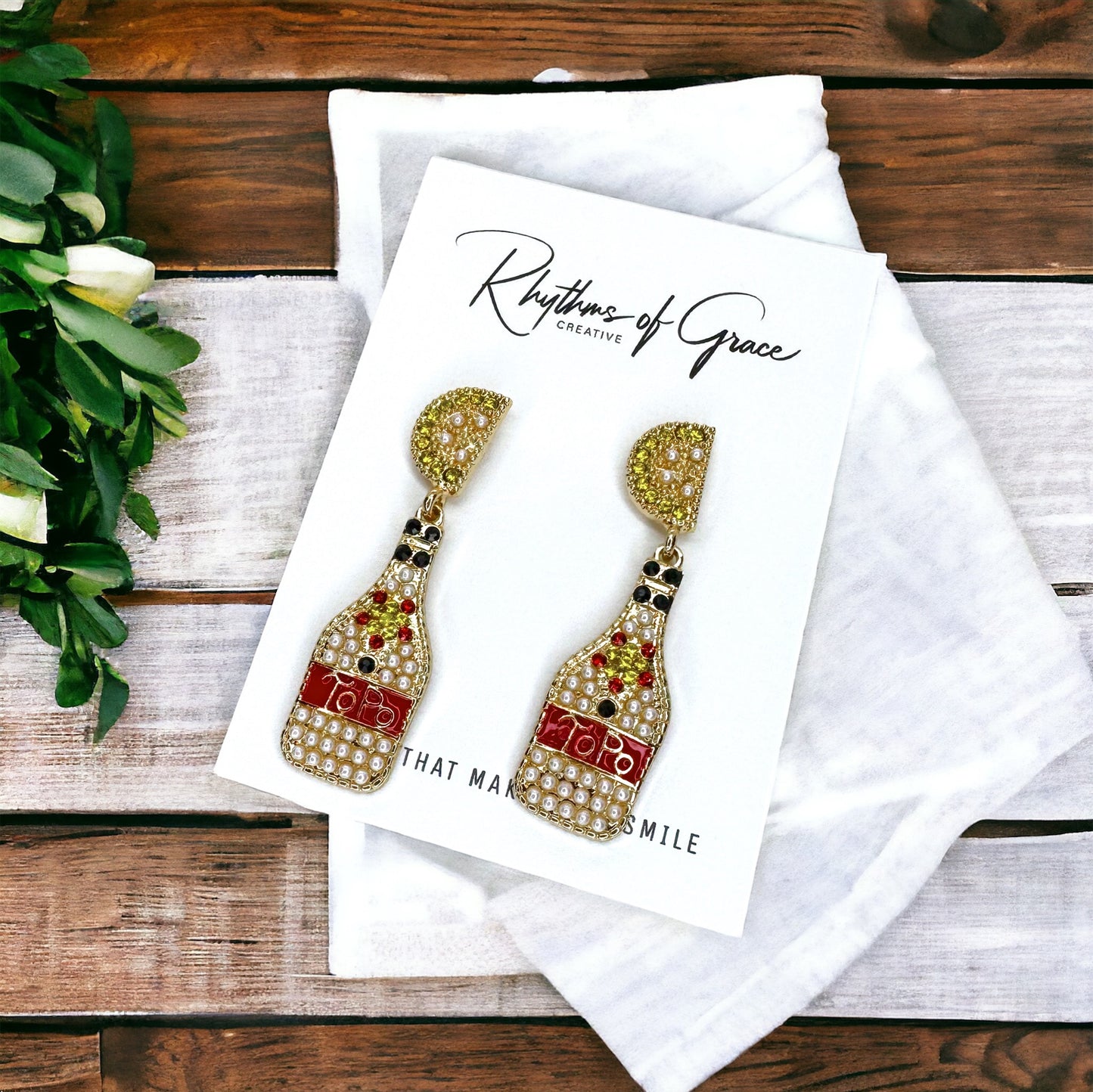 Topo Chico Earrings - Seltzer, Summer Cocktail, Drink Earrings, Rhinestone Earrings