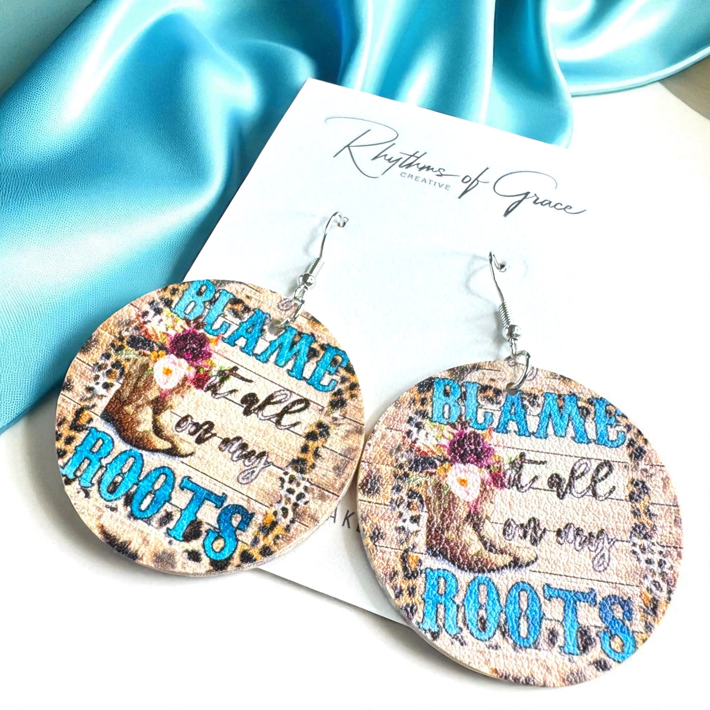 Blame It All On My Roots: Floral Cowgirl Boot Western Dangle Earrings