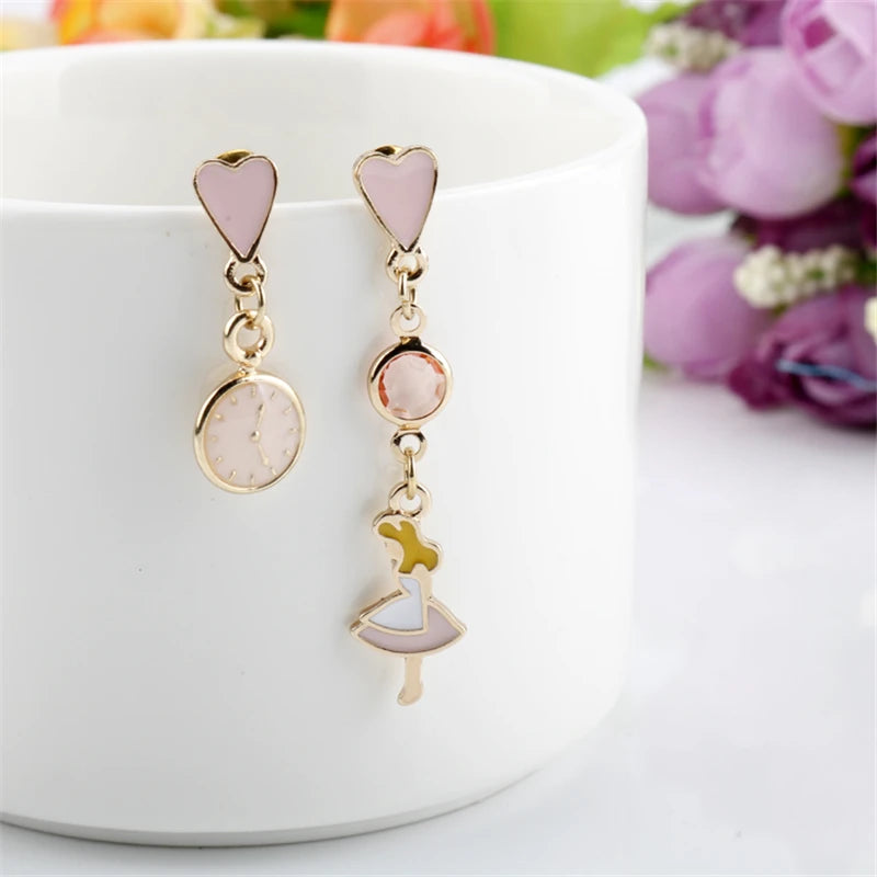 Whimsical Wonderland: Alice in Wonderland Mismatched Earrings ⏰