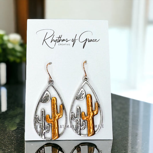 Stunning Western Dangle Earrings - Unique Cactus Design, Zinc Alloy