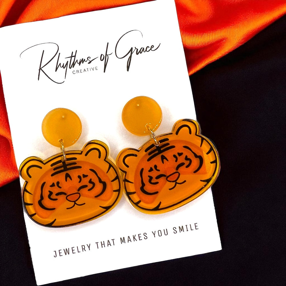 Unleash Your Inner Wildcat with Our Cartoon Tiger Earrings! ๐ฏ๐ - Rhythms of Grace Creative