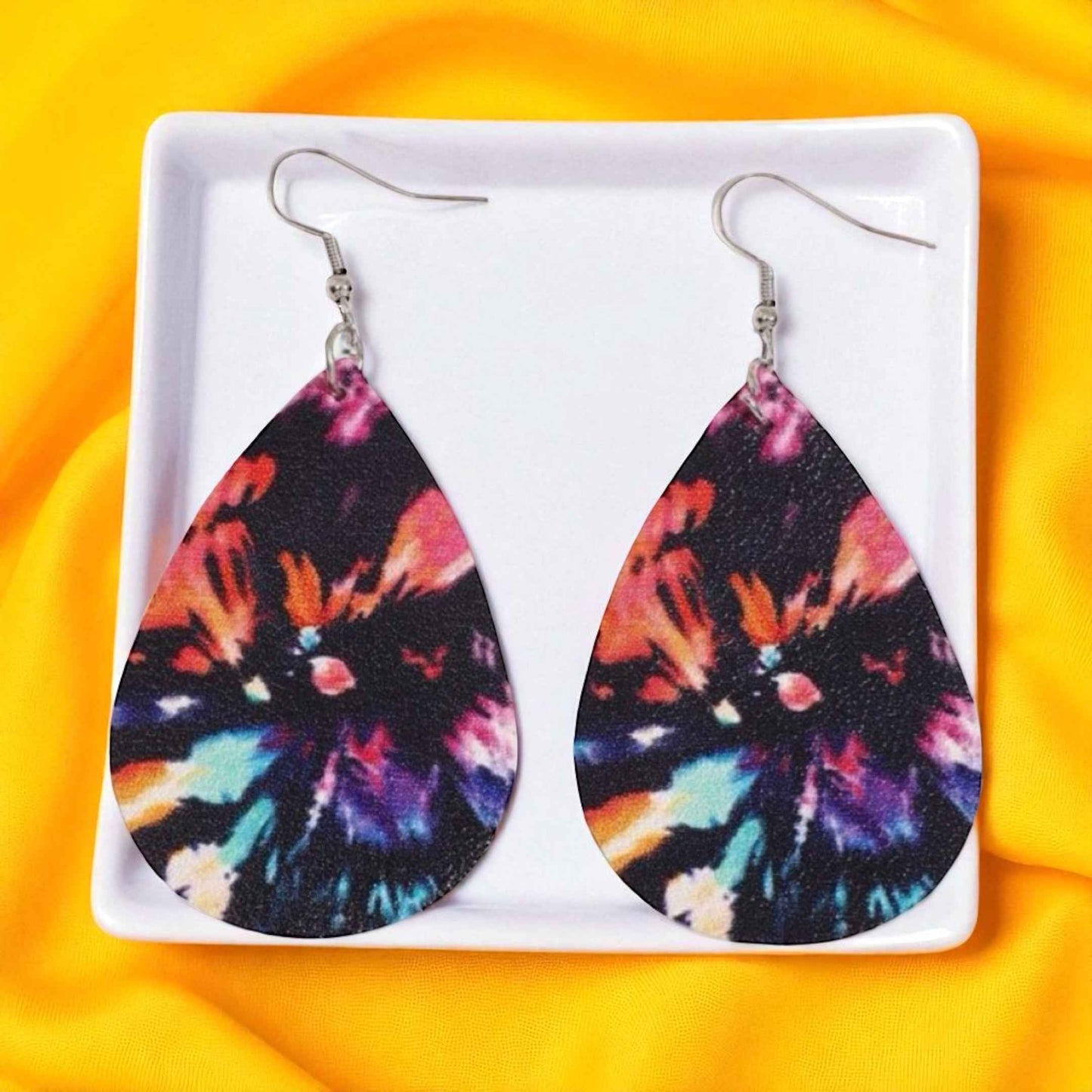 Tie Dyed Teardrop Earrings – Boho Bold & Bright! 🌈