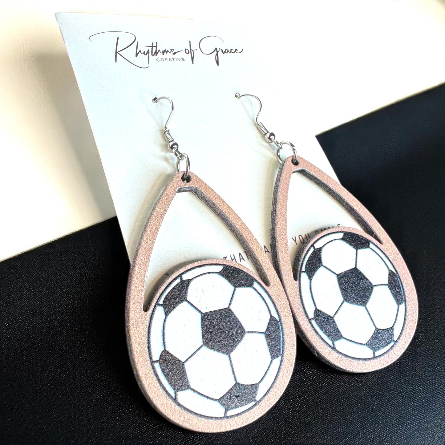 Score a Goal with Style! Wooden Soccer Dangle Earrings ⚽️
