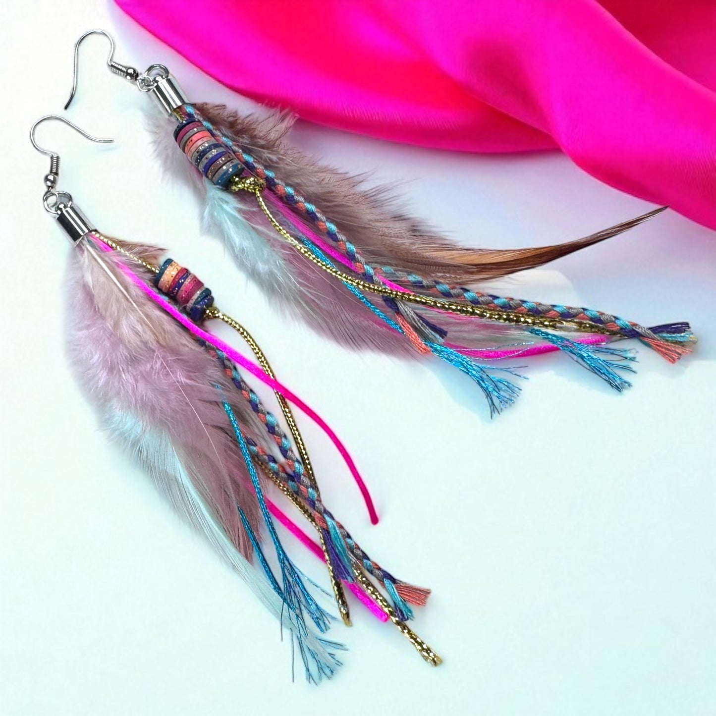 Colorful Boho Chic Feather & Beaded Tassel Dangle Earrings – Two Gorgeous Color Combos!