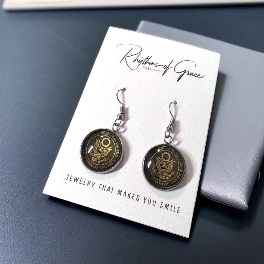 United States Earrings - Handmade America Seal Cabochon Earrings