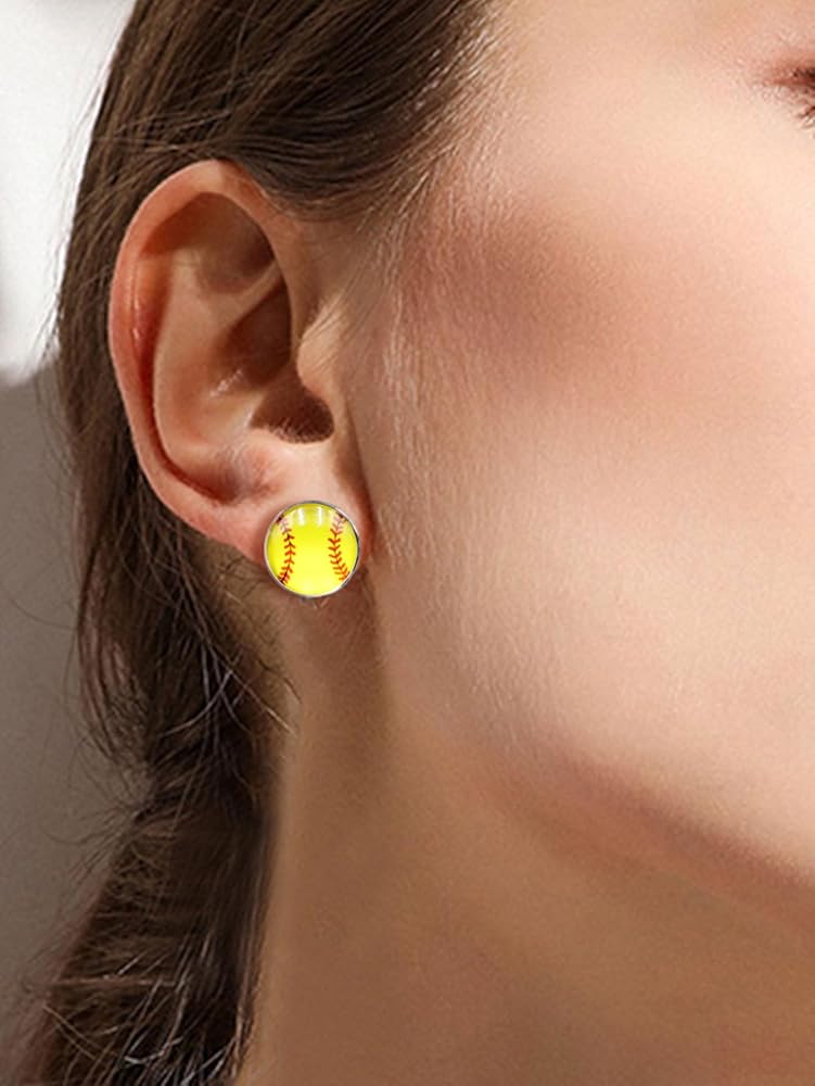 Hit a Style Home Run with Softball Cabochon Stud Earrings! 🥎