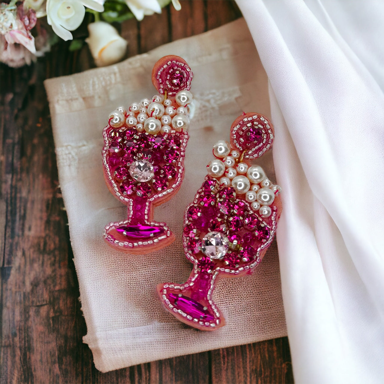 Cheers to Chic! Oversized Beaded Wine Glass Earrings 🍷