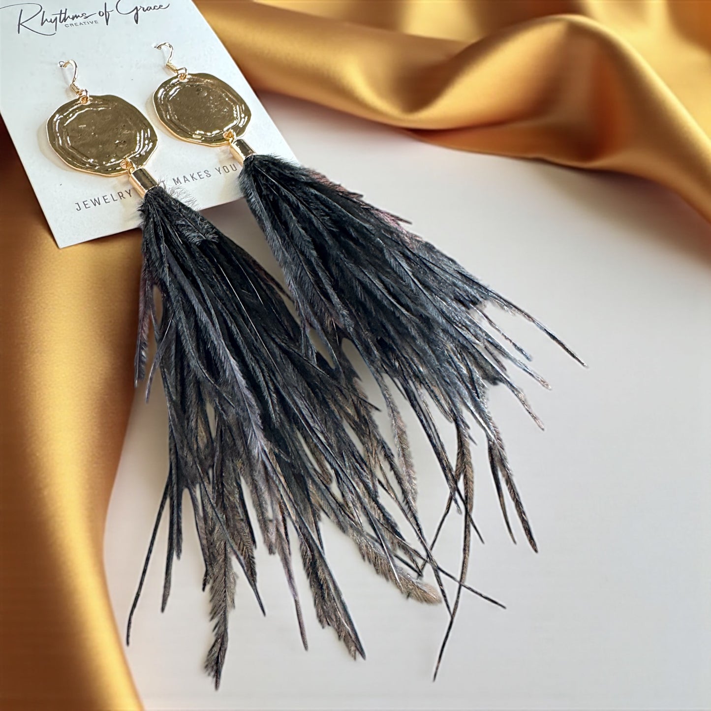 Boho Glam Vibes: Black Feather & Gold Charm Dangle Earrings – Lightweight, Bold & Beautiful!