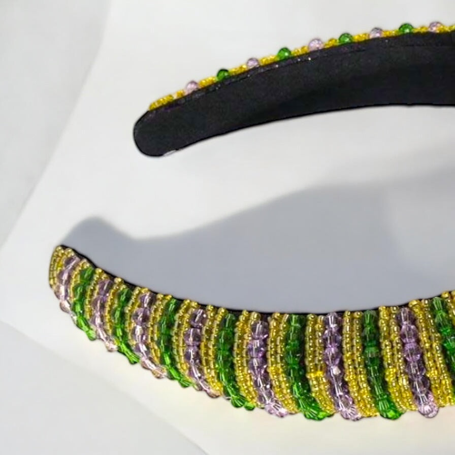 Beaded Mardi Gras Headband - Vibrant Purple, Green, & Gold 💜💚💛