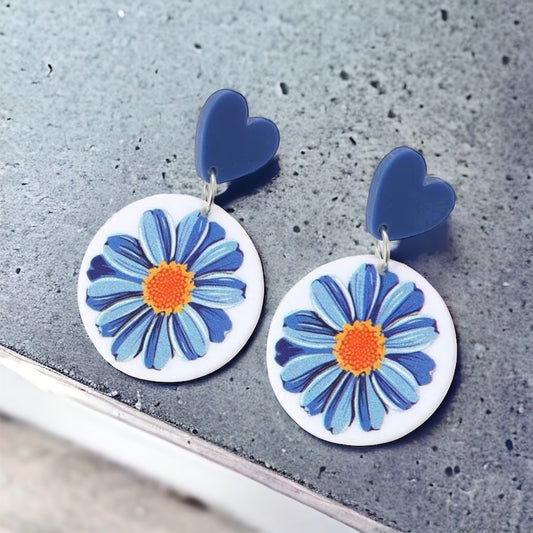 Blue Flower Earrings - Flower Accessories, Blue Earrings, Flower Jewelry, Handmade Earrings