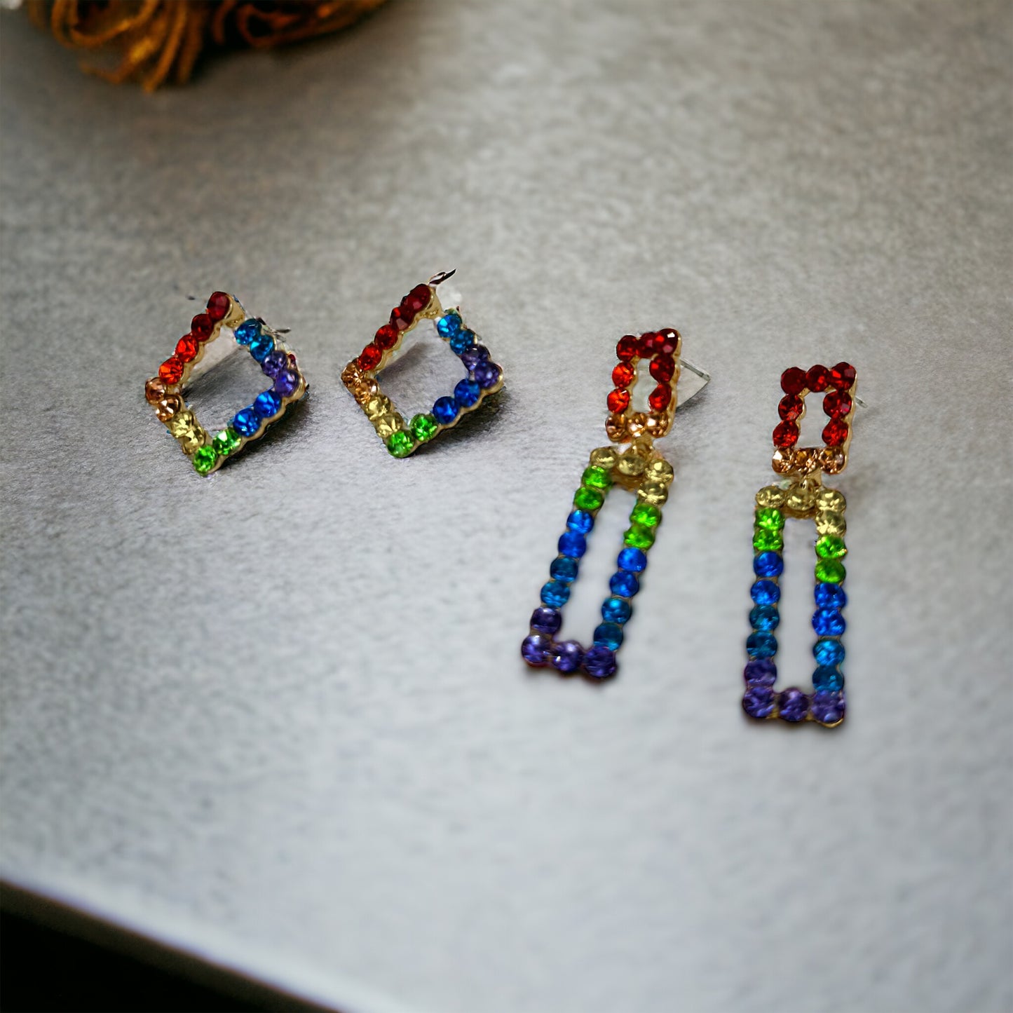 Rhinestone Rainbow Earrings - Rainbow Rhinestones, PRIDE Earrings;  Rhinestone Rainbow Earrings