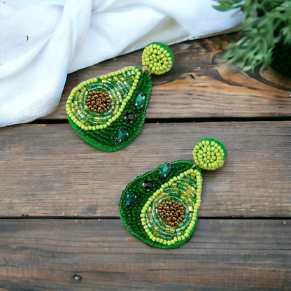 Beaded Avocado Earrings - Beaded Earrings, Handmade Jewelry, Avocado Jewelry, Handmade Earrings, Beaded Jewelry, Food Earrings