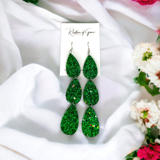 Dazzling Green Glitter Dangle Earrings - Your Lucky Charm! 🍀 - Rhythms of Grace Creative