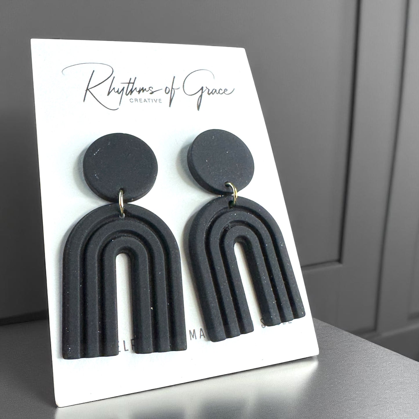 Elegant Black Drop Earrings – Handmade Polymer Clay & Stainless Steel Magic!