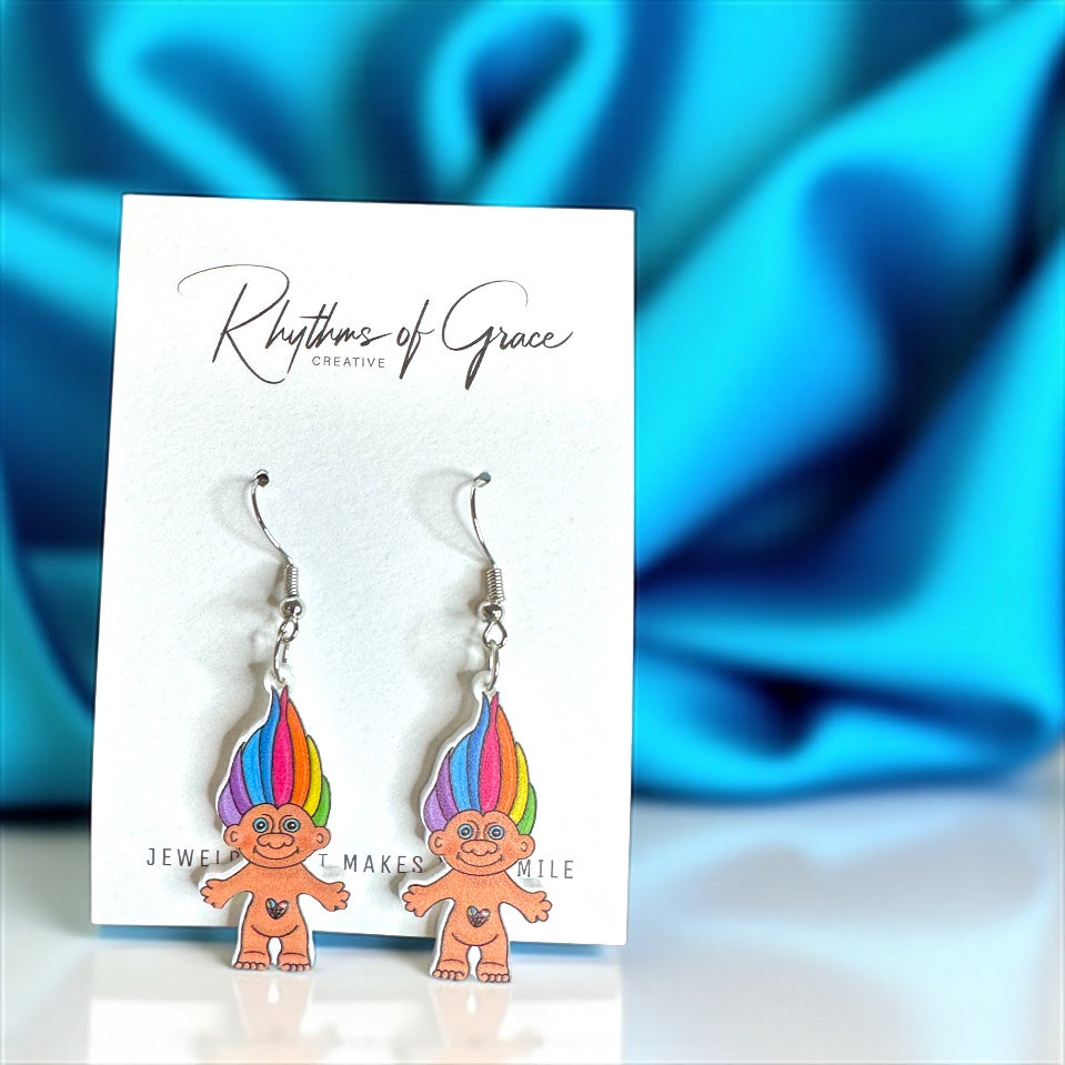 Troll Doll Earrings - A Whimsical Blast from the Past! 🌈 - Rhythms of Grace Creative