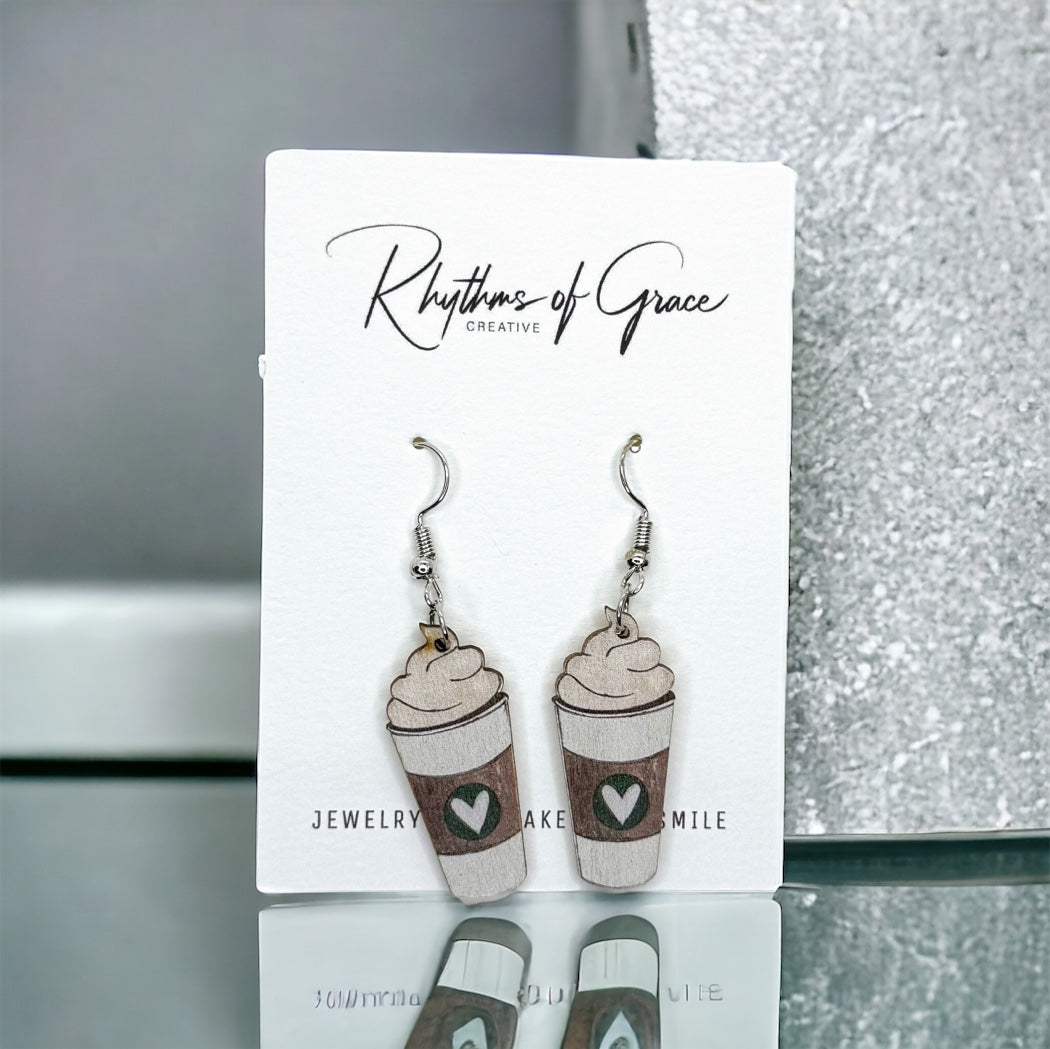 Coffee Earrings - Caffeine Addict, Coffee Accessories, Cup of Java, Cold Brew, Teacher Earrings