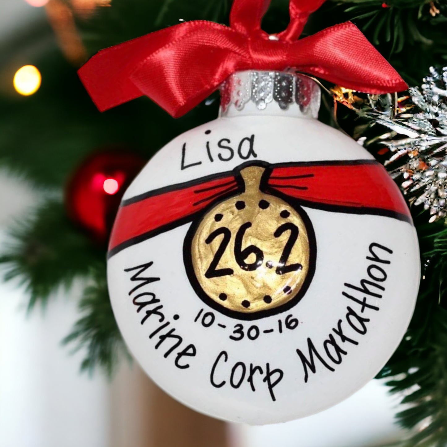 Custom Race Ornament - Marathon Ornament, Triathlon Ornament, Christmas Ornament, Holiday Ornament, Runner Ornament, Running Club, 5K, Race - Rhythms of Grace Creative