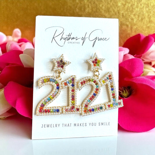 Sparkle into 21 with Our Rhinestone “21” Dangle Earrings!