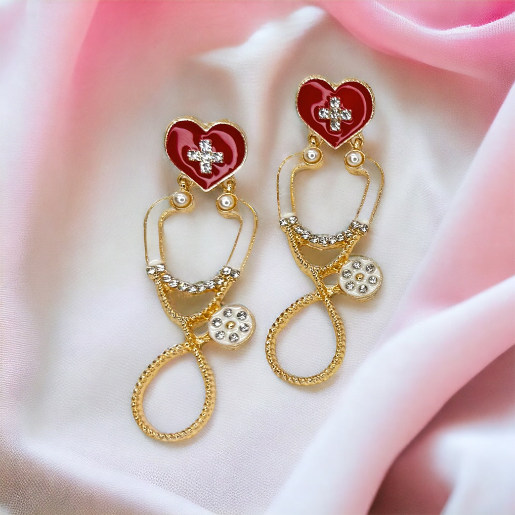 Listen Up in Style – Rhinestone Stethoscope Earrings for Healthcare Glam