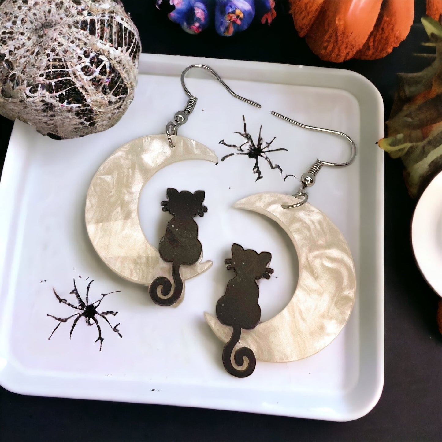 Bewitching Black Cat & Moon Earrings – Enchant Your Halloween Style! - Rhythms of Grace Creative