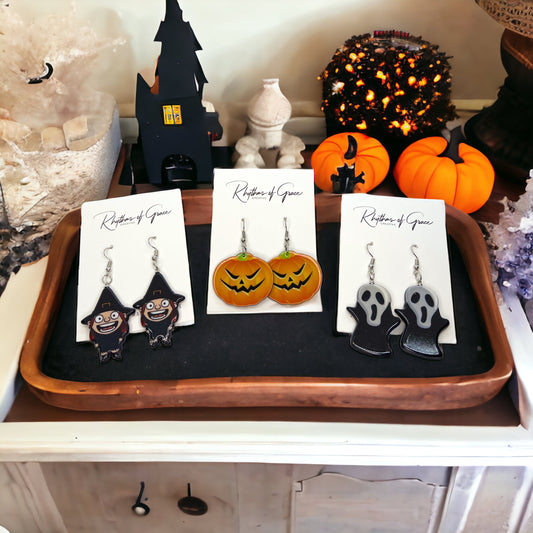 Halloween Earrings - Halloween Accessories, Witch Earrings, Not So Scary, Pumpkin Earrings, Scream Ghost - Rhythms of Grace Creative