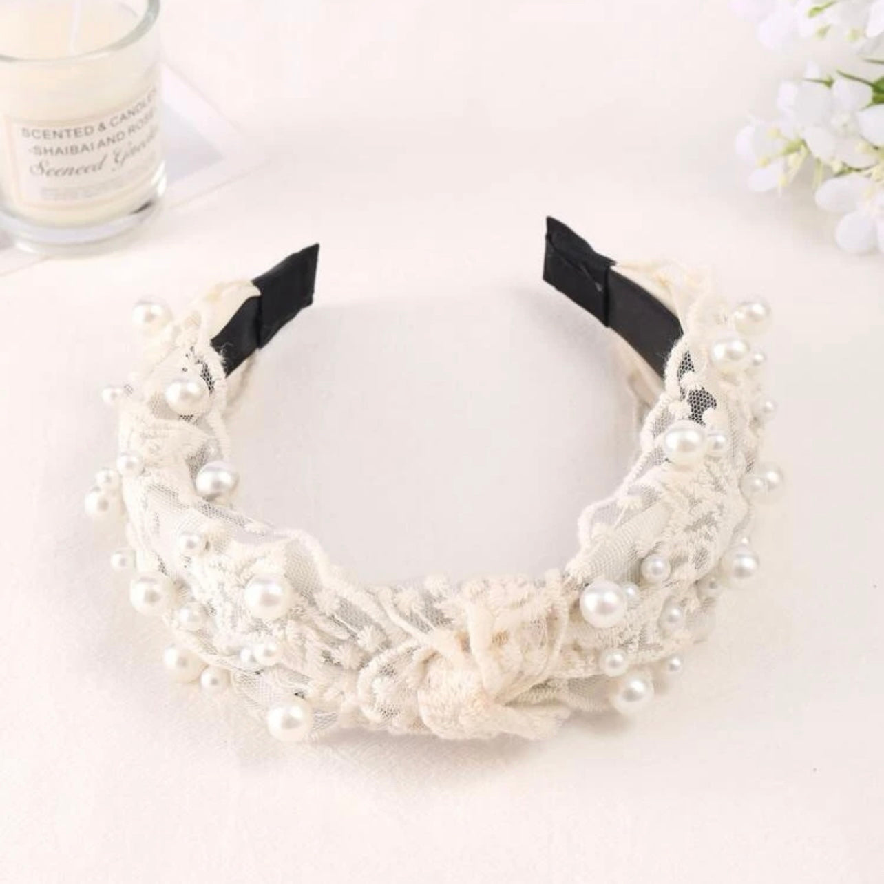 White Pearl Headband - Bridal Headpiece, Beaded Headband, Faux Pearls, White Headpiece - Rhythms of Grace Creative