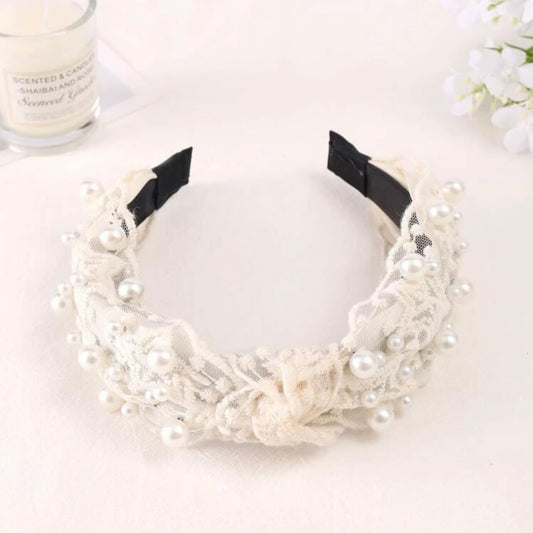 White Pearl Headband - Bridal Headpiece, Beaded Headband, Faux Pearls, White Headpiece