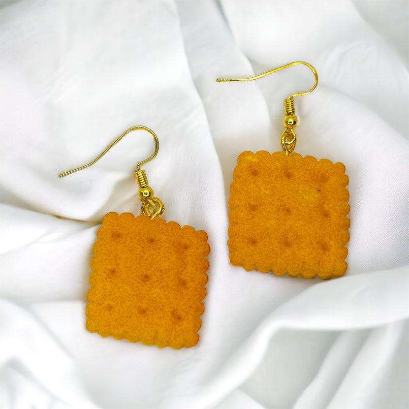 Cheese Cracker Earrings - Cracker Earrings, Goldfish Earrings, Handmade Earrings, Snack Food, Food Earrings, Chips