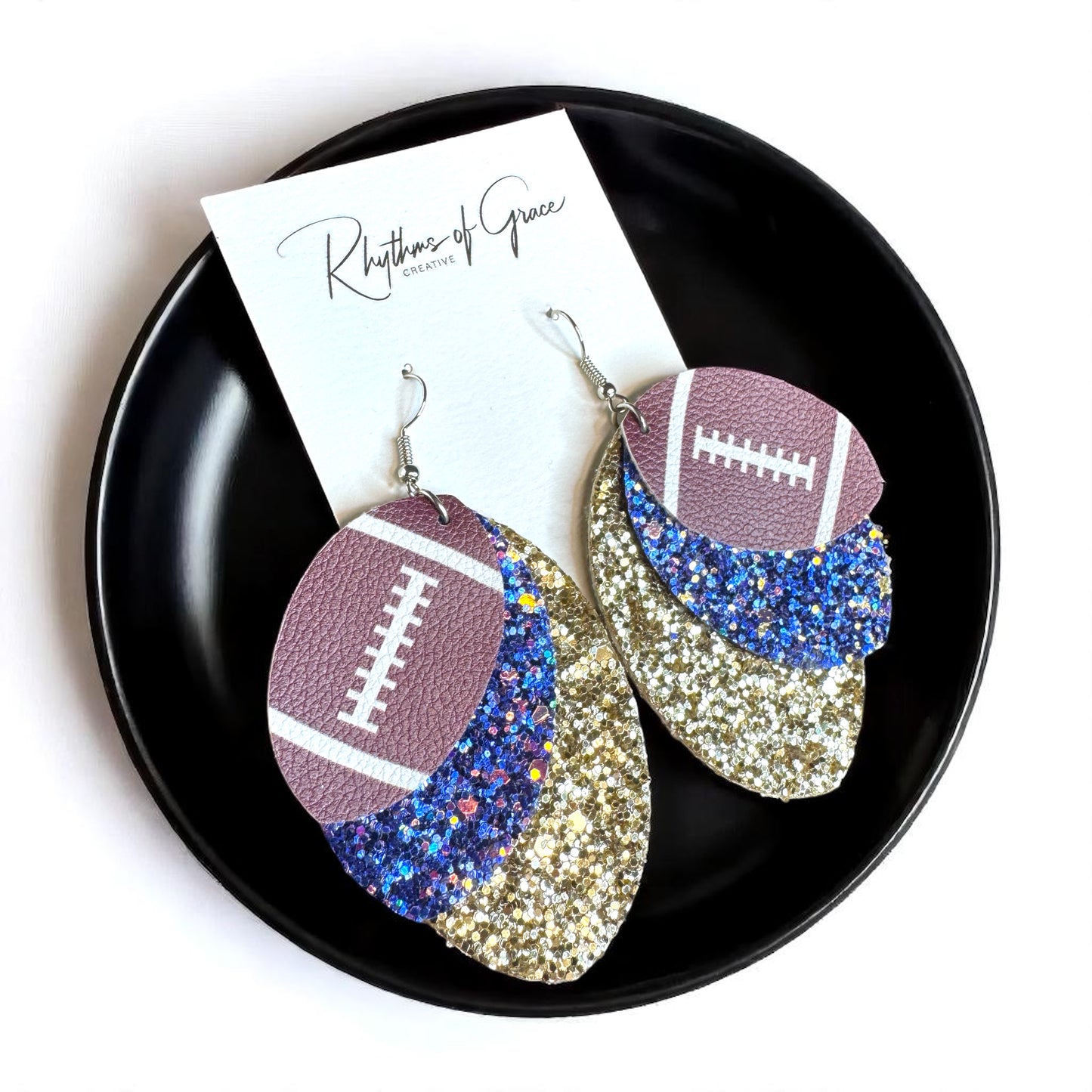 Score Big with Blue and Gold Football Earrings!