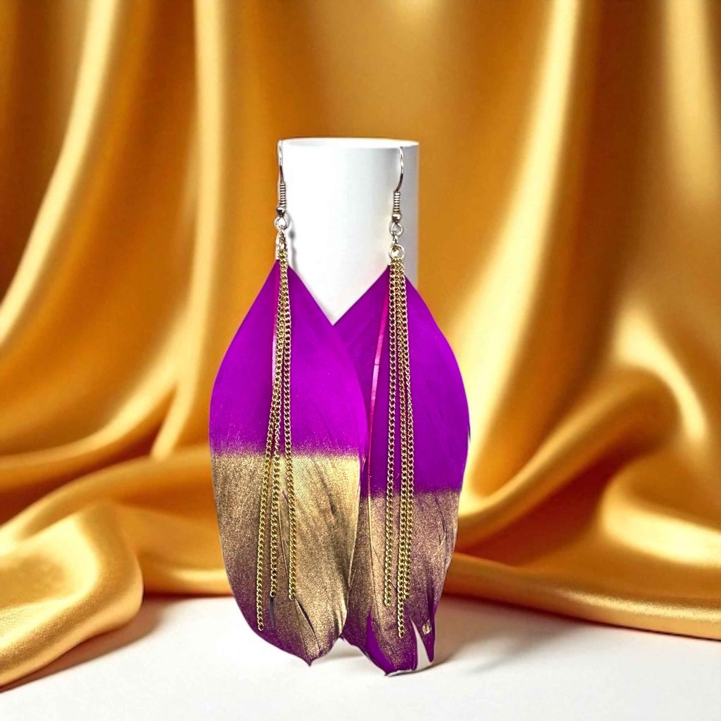Gold Dipped Feather Earrings: Dance Into the Festivity!