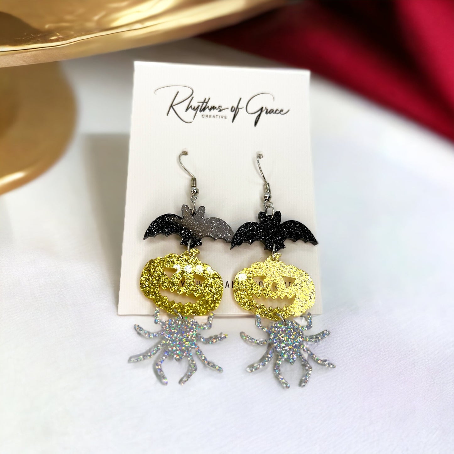 Halloween Earrings - Spider Earrings, Halloween Accessories , Pumpkin Earrings, Halloween Costume, Halloween Teacher - Rhythms of Grace Creative