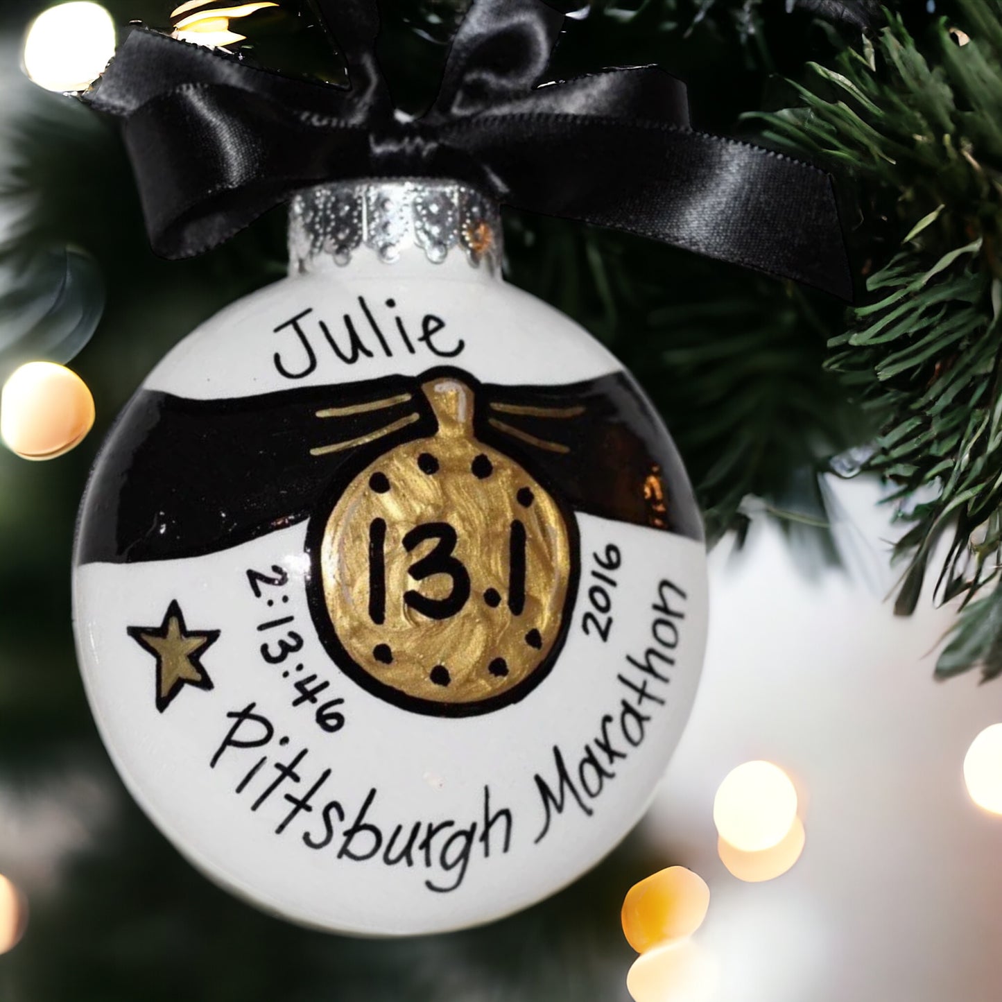 Custom Race Ornament - Marathon Ornament, Triathlon Ornament, Christmas Ornament, Holiday Ornament, Runner Ornament, Running Club, 5K, Race - Rhythms of Grace Creative