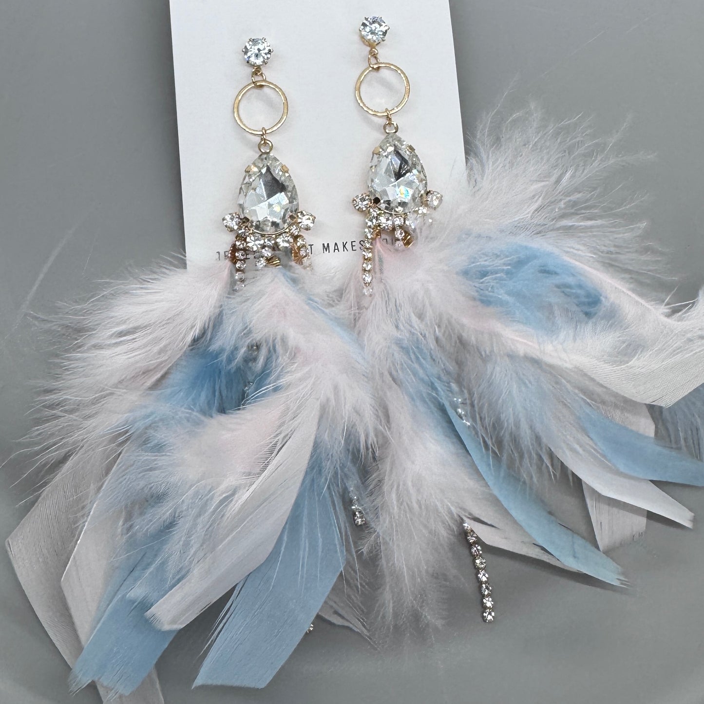 Dreamy Pink & Blue Feather Earrings – Rhinestone Dangles for Boho Queens